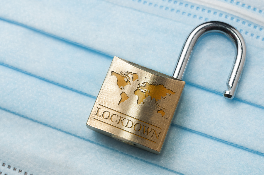 Coronavirus World Lockdown End: An Open Lock With A World Map An